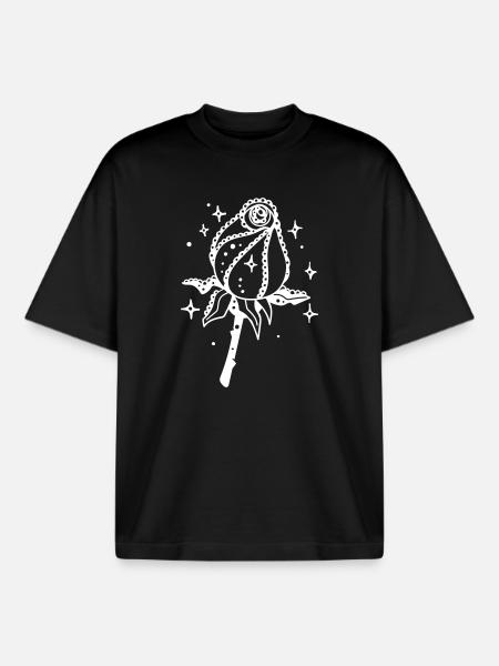 White Rose with Starlight - Boxy Heavyweight Unisex Organic T-Shirt by Stanley/Stella - black