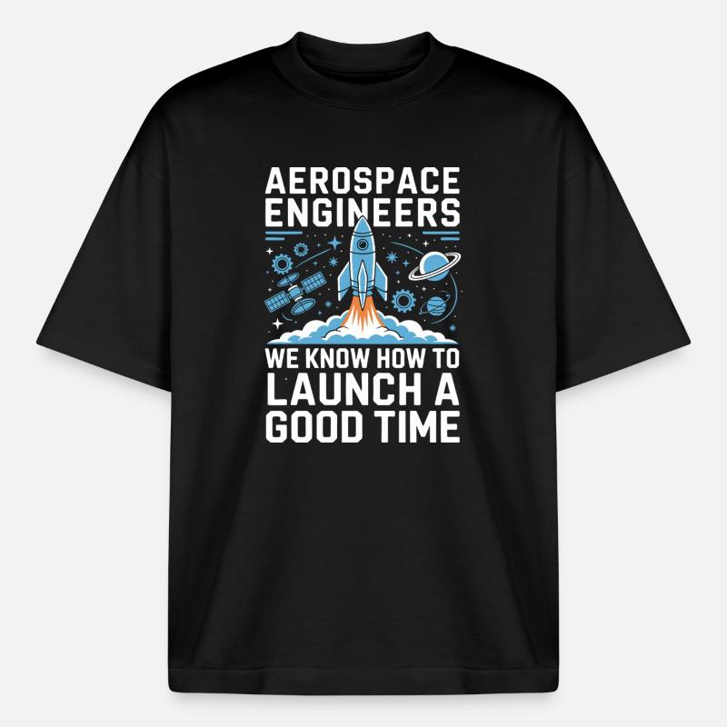 Aerospace Engineer Rocket Launch Humor - Boxy Heavyweight Unisex Organic T-Shirt von Stanley/Stella - Schwarz