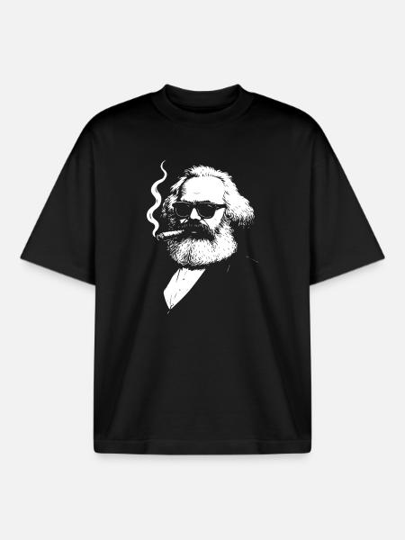 Bold  Karl Marx with Cigarette Illustration - Boxy Heavyweight Unisex Organic T-Shirt by Stanley/Stella - black