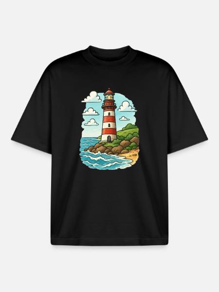 Lighthouse on the coastal path - Boxy Heavyweight Unisex Organic T-Shirt by Stanley/Stella - black