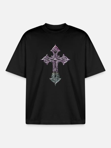 Iridescent Filigree Cross - Boxy Heavyweight Unisex Organic T-Shirt by Stanley/Stella - black