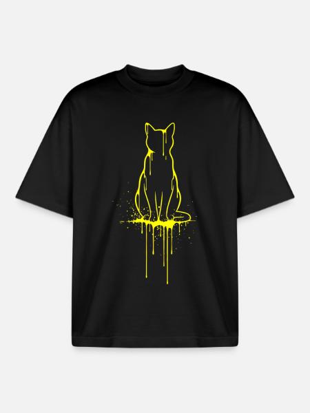 Cat Silhouette Gold Look - Boxy Heavyweight Unisex Organic T-Shirt by Stanley/Stella - black