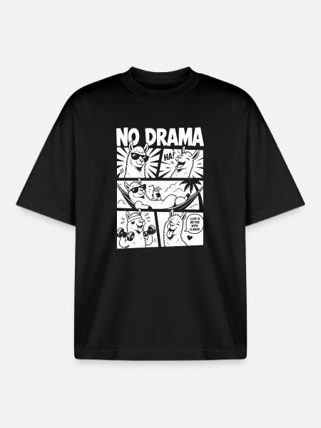 No Drama Llama Comic Design - Boxy Heavyweight Unisex Organic T-Shirt by Stanley/Stella - black