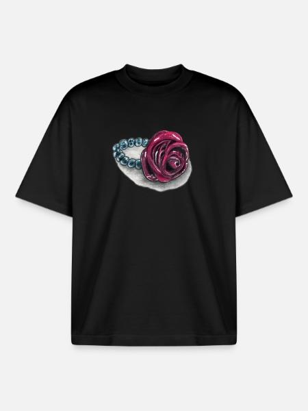 Rose heart with pearls - Boxy Heavyweight Unisex Organic T-Shirt by Stanley/Stella - black