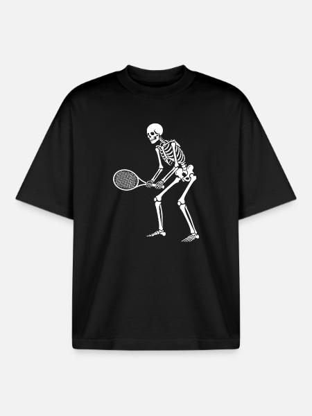 Skeleton plays tennis  - Boxy Heavyweight Unisex Organic T-Shirt by Stanley/Stella - black