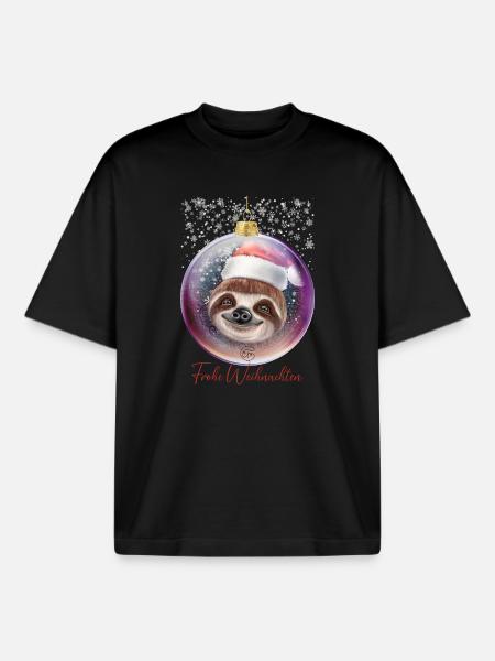 Frohe Weihnachten Weihnachtsoutfit Faultier - Boxy Heavyweight Unisex Organic T-Shirt von Stanley/Stella - Schwarz