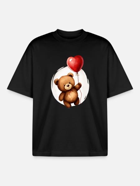 Bear with balloon - Boxy Heavyweight Unisex Organic T-Shirt by Stanley/Stella - black