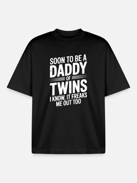 Bientôt papa de jumeaux - T-shirt unisexe boxy épais biologique Stanley/Stella - noir