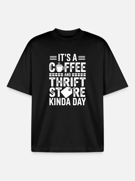 Coffee Thrift Store Day Graphic - Boxy Heavyweight Unisex Organic T-Shirt by Stanley/Stella - black