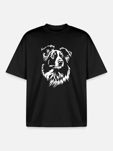 Border Collie Head "Black Edition" - Boxy Heavyweight Unisex Organic T-Shirt by Stanley/Stella - black