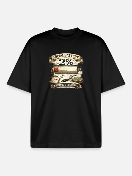 Batterie Sociale 2% - T-shirt unisexe boxy épais biologique Stanley/Stella - noir