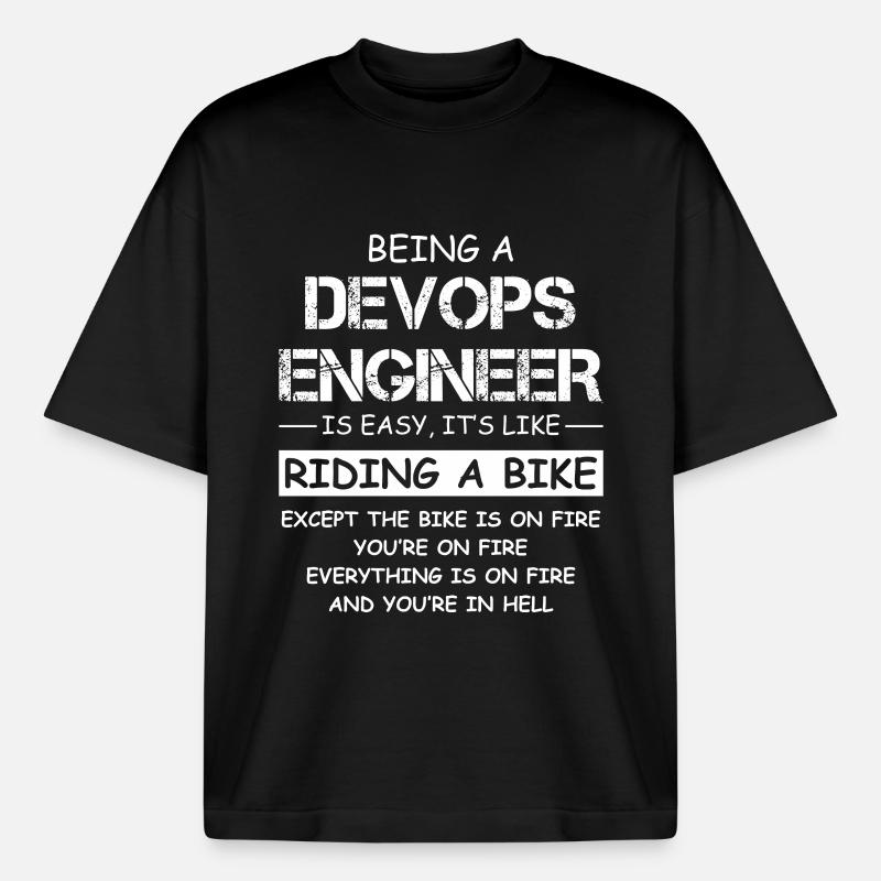 Devis d’ingénieur DevOps Fire Motorcycle - T-shirt unisexe boxy épais biologique Stanley/Stella - noir