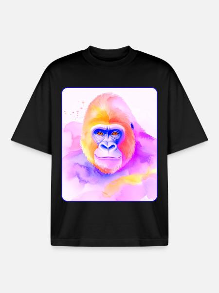 Gorilla-Porträt (Aquarell) - Boxy Heavyweight Unisex Organic T-Shirt von Stanley/Stella - Schwarz