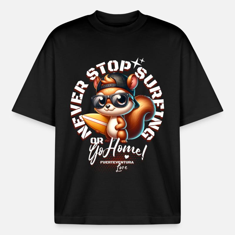 Surfer Eichhörnchen mit Surfbrett - Boxy Heavyweight Unisex Organic T-Shirt von Stanley/Stella - Schwarz