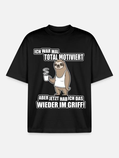 Faultier Spruch – War mal motiviert - Boxy Heavyweight Unisex Organic T-Shirt von Stanley/Stella - Schwarz