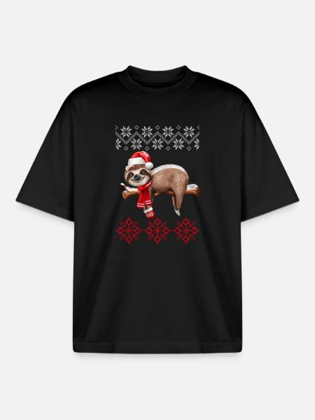Ugly Christmas Sloth - Boxy Heavyweight Unisex Organic T-Shirt by Stanley/Stella - black