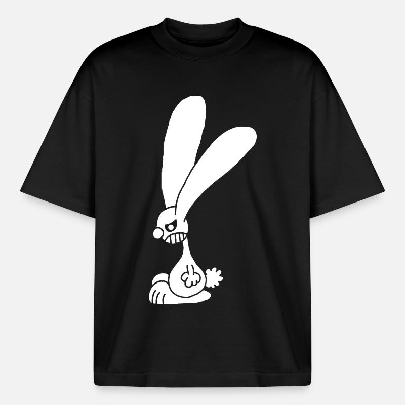 Grumpy white rabbit - Boxy Heavyweight Unisex Organic T-Shirt by Stanley/Stella - black