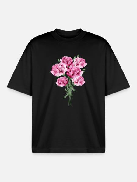 fascinant bouquet rose d’œillets - T-shirt unisexe boxy épais biologique Stanley/Stella - noir