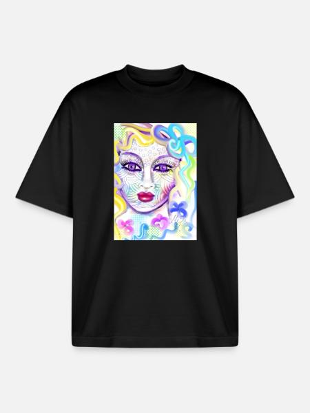 Farbenfrohe Fantasieporträtdesign - Boxy Heavyweight Unisex Organic T-Shirt von Stanley/Stella - Schwarz
