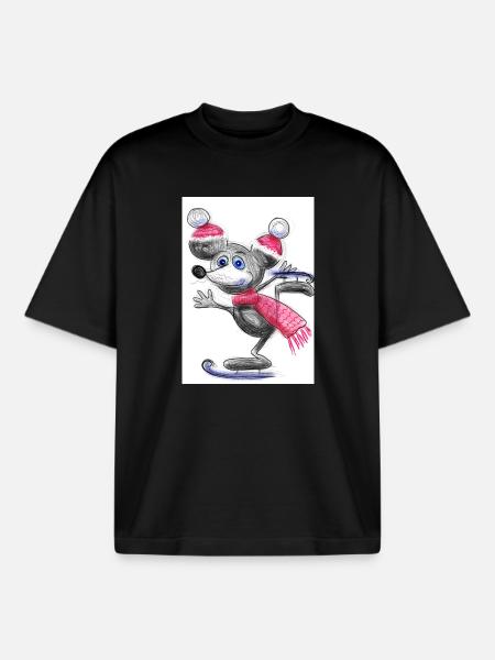 Festliche Maus mit Weihnachtsmütze - Boxy Heavyweight Unisex Organic T-Shirt von Stanley/Stella - Schwarz