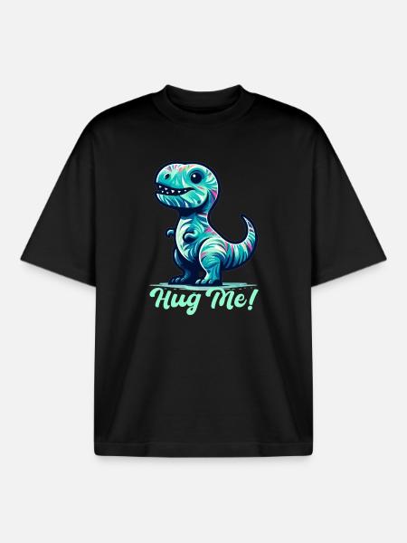 T-Rex Hug Me Hug Gift - Boxy Heavyweight Unisex Organic T-Shirt by Stanley/Stella - black