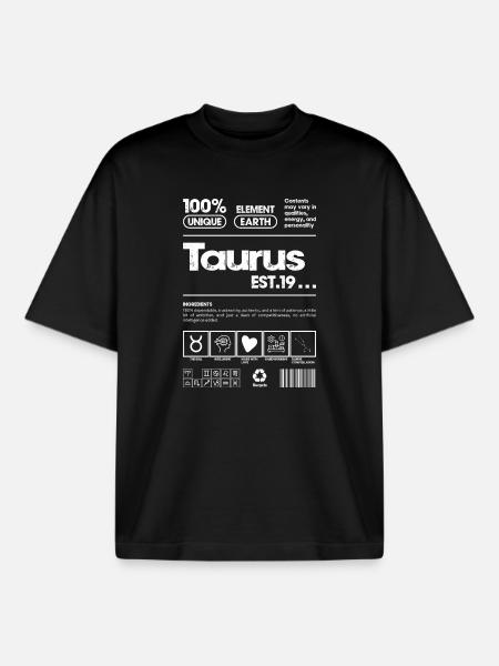 Taurus Retro Glyphs Tee - Boxy Heavyweight Unisex Organic T-Shirt by Stanley/Stella - black
