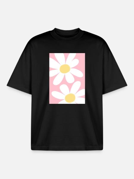 Rose avec des fleurs - T-shirt unisexe boxy épais biologique Stanley/Stella - noir