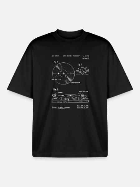 Vinyl Pladespiller Blueprint: Retro lyddiagram - Stanley/Stella unisex boxy heavyweight T-shirt økologisk - sort