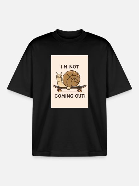 Snail on Skateboard: Not Coming Out - Boxy Heavyweight Unisex Organic T-Shirt by Stanley/Stella - black