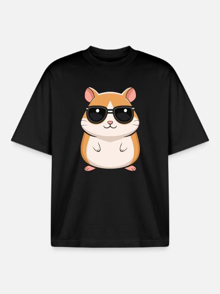 Cool Hamster with Sunglasses - Boxy Heavyweight Unisex Organic T-Shirt by Stanley/Stella - black