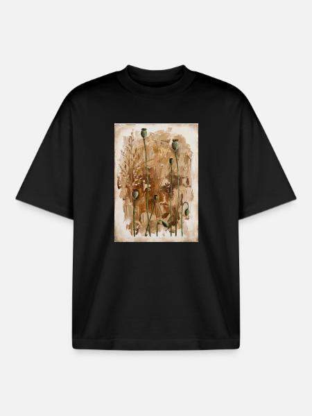 Mohnstämme auf Erdtönen - Boxy Heavyweight Unisex Organic T-Shirt von Stanley/Stella - Schwarz