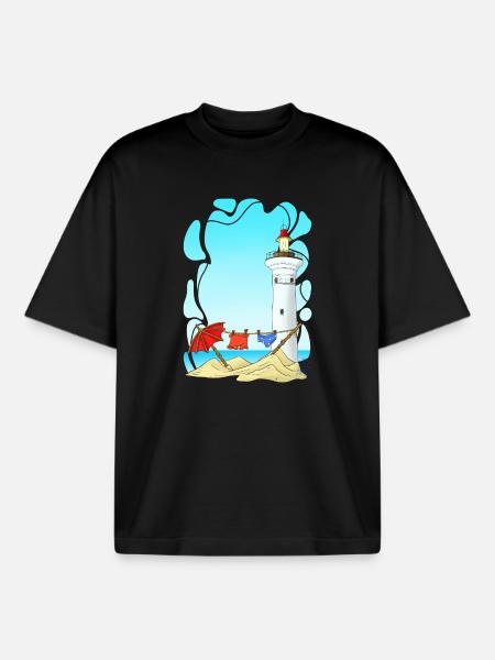 Leuchtturm am Sunny Beach - Boxy Heavyweight Unisex Organic T-Shirt von Stanley/Stella - Schwarz