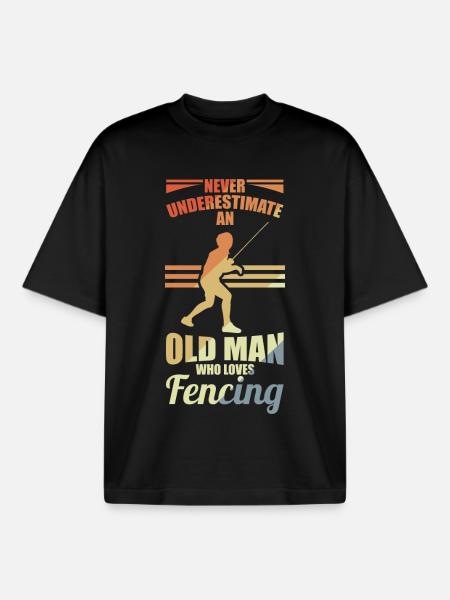 Never underestimate an old fencer - Boxy Heavyweight Unisex Organic T-Shirt by Stanley/Stella - black