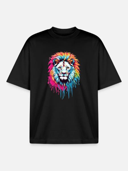 Bunter Löwenkopf - Boxy Heavyweight Unisex Organic T-Shirt von Stanley/Stella - Schwarz