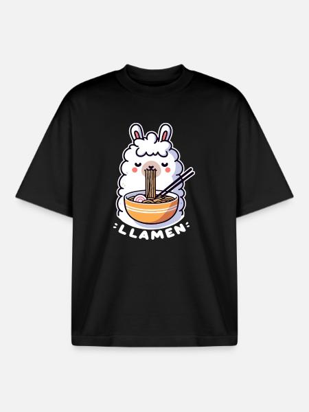 Llamen Ramen Lama - Boxy Heavyweight Unisex Organic T-Shirt by Stanley/Stella - black