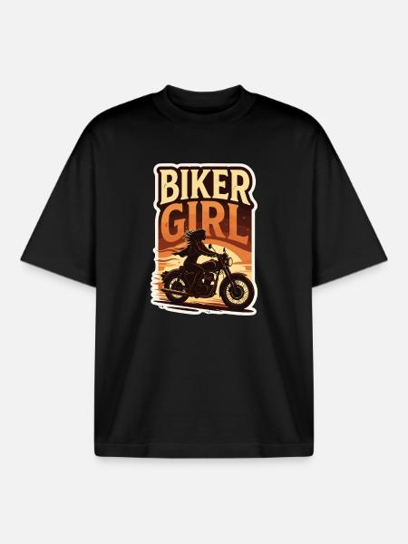 Biker Girl Motorcycle Gift - Boxy Heavyweight Unisex Organic T-Shirt by Stanley/Stella - black
