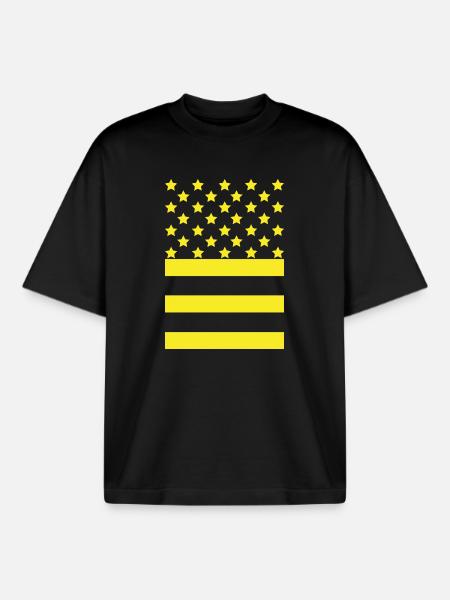 Yellow stars on black striped background - Boxy Heavyweight Unisex Organic T-Shirt by Stanley/Stella - black