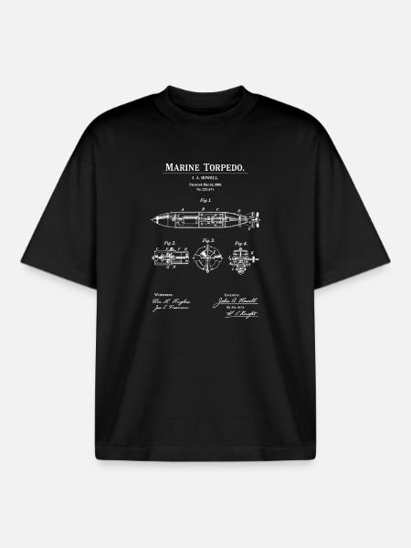 Marine-Torpedopatent-Bauplan - Boxy Heavyweight Unisex Organic T-Shirt von Stanley/Stella - Schwarz