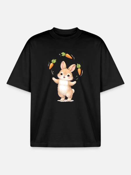 Cute bunny juggles carrots - Boxy Heavyweight Unisex Organic T-Shirt by Stanley/Stella - black