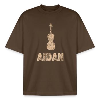 Aidan als Geige - Boxy Heavyweight Unisex Organic T-Shirt von Stanley/Stella - Dunkelbraun - Vorne - AI Model Male 185 light (185cm) & AI Model Female 172 dark (172cm)