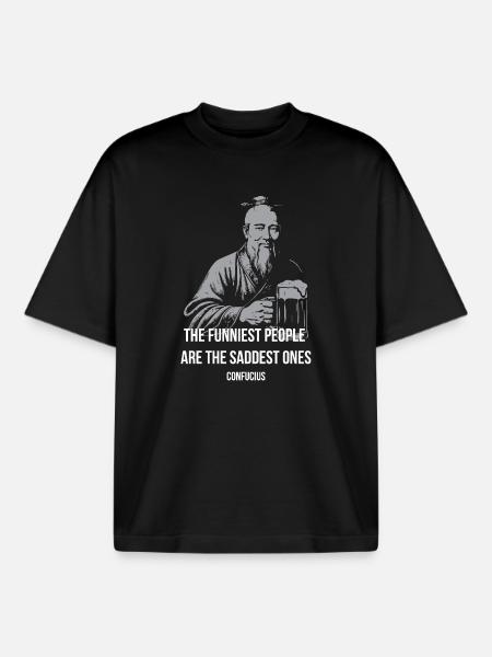 Confucius rit : Sad Joy Tee - T-shirt unisexe boxy épais biologique Stanley/Stella - noir