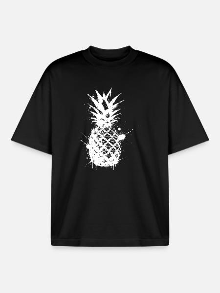 Pineapple Splatter Graphic White - Boxy Heavyweight Unisex Organic T-Shirt by Stanley/Stella - black