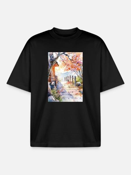 Blumenpfad in Aquarell - Boxy Heavyweight Unisex Organic T-Shirt von Stanley/Stella - Schwarz