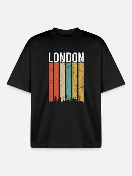 London Skyline Stripes - Boxy Heavyweight Unisex Organic T-Shirt by Stanley/Stella - black