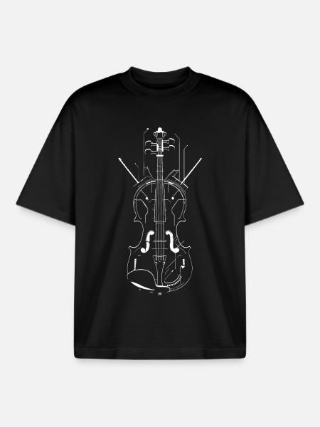 Violin Line Drawing - Boxy Heavyweight Unisex Organic T-Shirt by Stanley/Stella - black