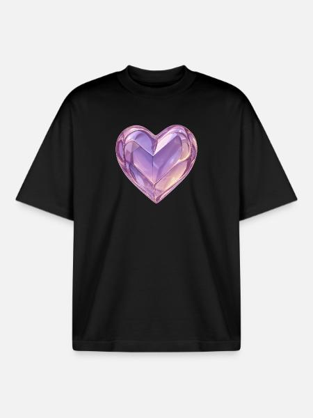 3D Glas Herz Lila - Boxy Heavyweight Unisex Organic T-Shirt von Stanley/Stella - Schwarz