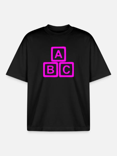 ABC Neon Block Graphic Print - Boxy Heavyweight Unisex Organic T-Shirt by Stanley/Stella - black
