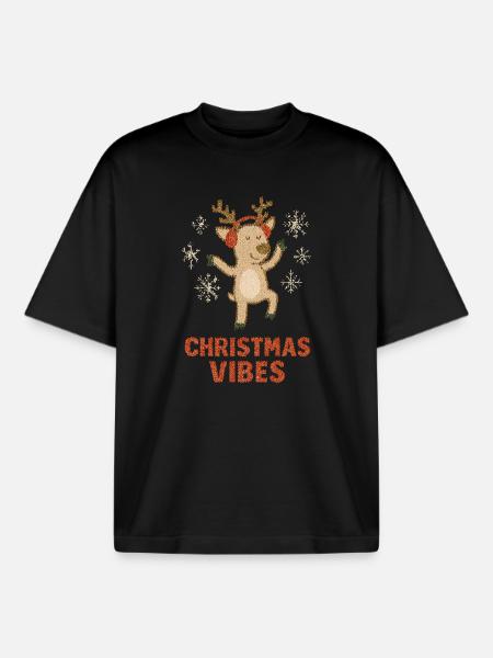 Rentier Glitzer Winter Vibrationen - Boxy Heavyweight Unisex Organic T-Shirt von Stanley/Stella - Schwarz