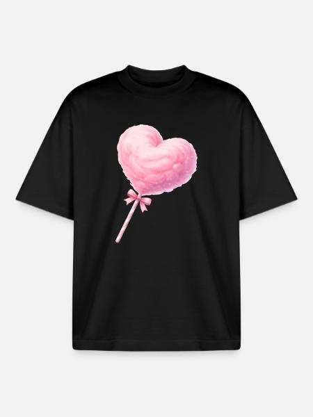 Rosa Zuckerwatte Herz Illustration   - Boxy Heavyweight Unisex Organic T-Shirt von Stanley/Stella - Schwarz