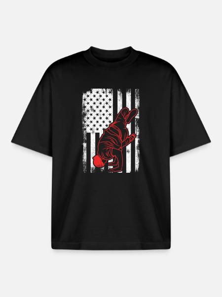 USA Flag Patriotic Break Dancer - Boxy Heavyweight Unisex Organic T-Shirt by Stanley/Stella - black